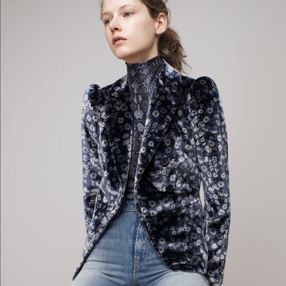 NWT Rebecca Taylor Liane blazer size 2. Velvet, floral, double breasted.